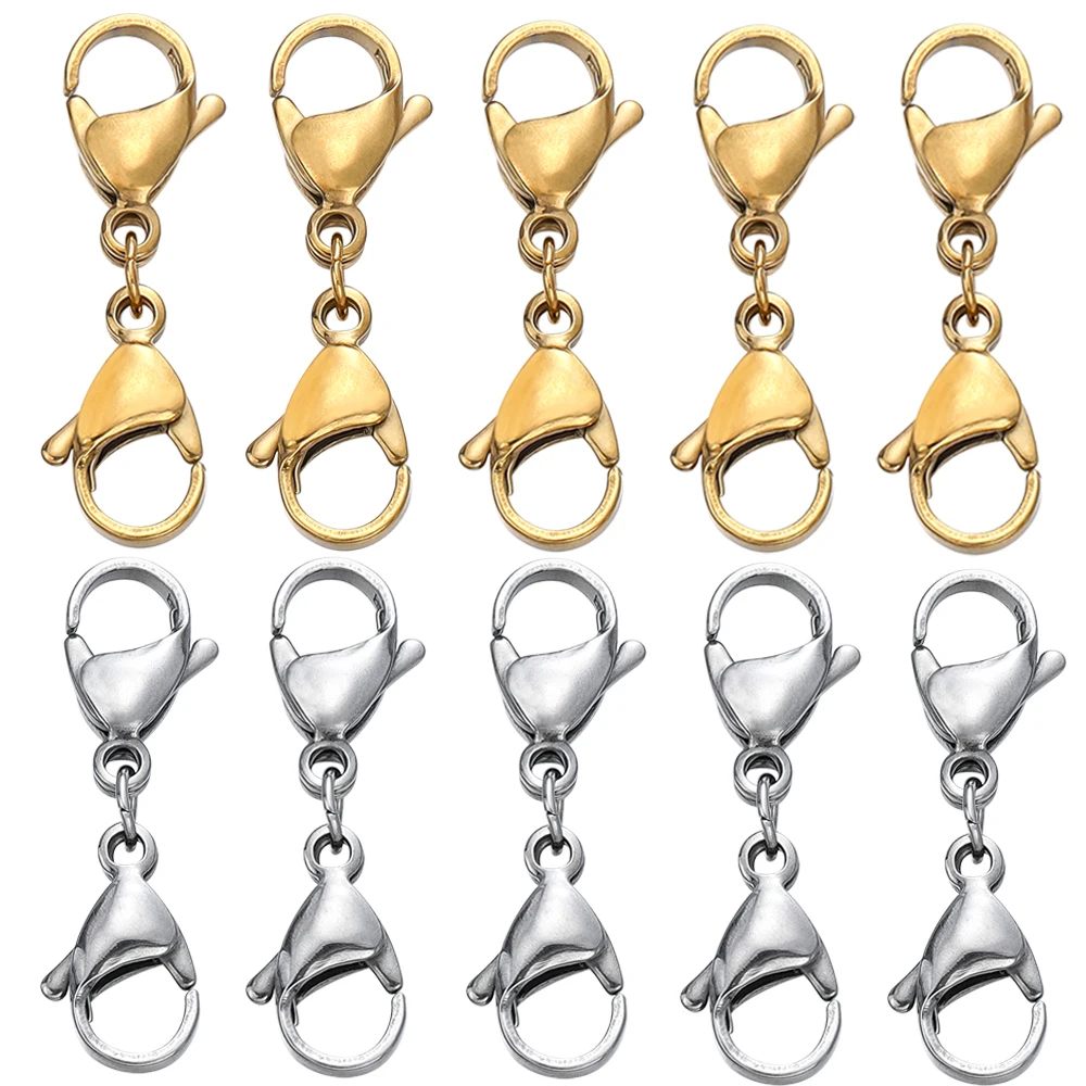 

10pcs/lot Double Lobster Clasp Extender Gold Silver Lobster Claw Clasps Bracelet Clasp Necklace Extension For DIY Jewelry Making