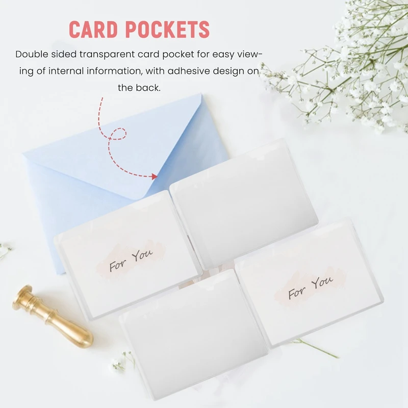 A35Q-60 Pack 3.5 X 4.7 Inches Self-Adhesive Label Holder Card Pockets Label Holder Clear Plastic Library Card Holder