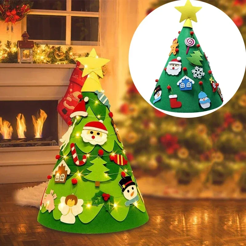 DIY fieltro árbol de Navidad juguetes decoración navideña hogar Navidad 2024 adornos de Año Nuevo Santa Claus Navidad niños regalos Montessori