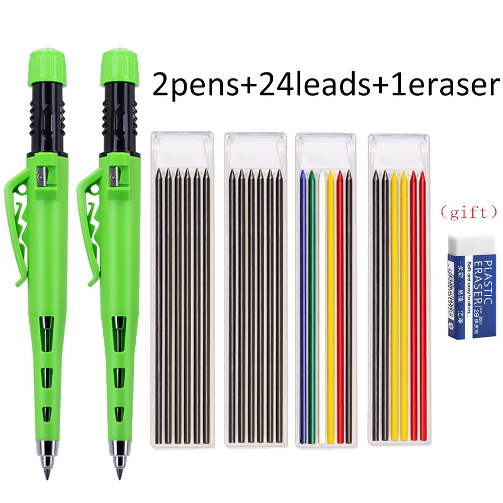 2,8 mm houtbewerkingspotloodset met 4 doosjes navulpotloods, voor het aanbrengen van markeringen in diepe gaten en voor technische tekeningen, geschikt voor architecten en timmerlieden.