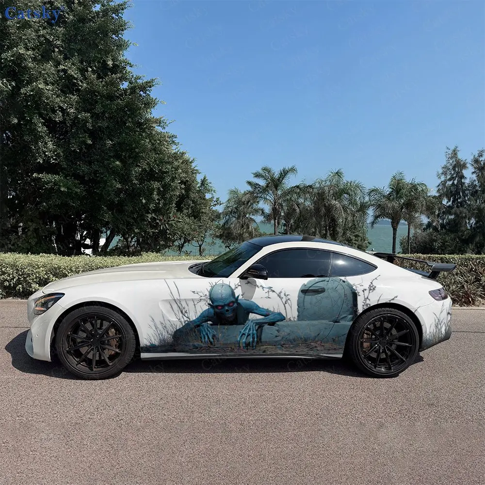 2pcs Coffin Breaking Zombie Car Side Wraps, Self-Adhesive PVC Waterproof & Scratch-Resistant Stickers, Car Accessory Gift