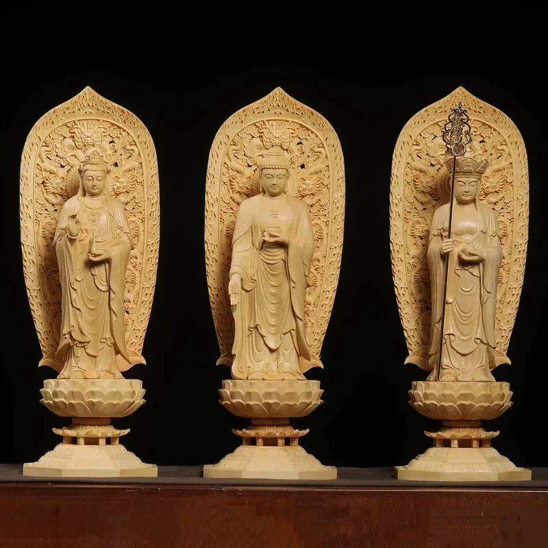 Hand Carved Sakyamuni Buddha Statue Home Decor Ornament Guanyin Bodhisattva Figure for Living Room Shelf Spiritual Gift Art