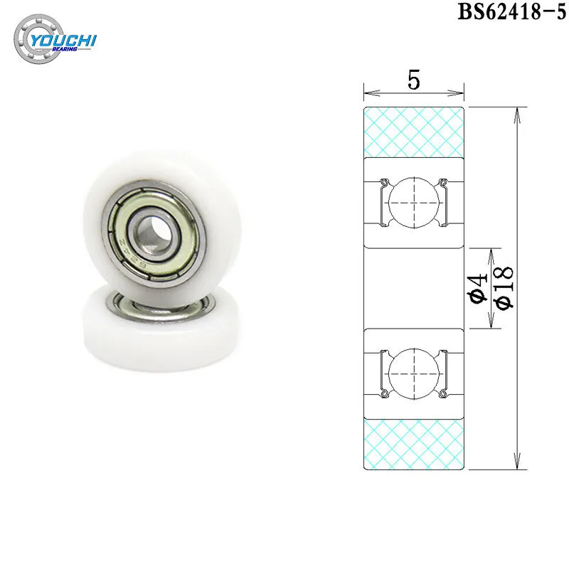 

10pcs 4x18x5 POM Coated Roller BS62418-5 Plastic Bearing 4mm Bore 18mm Diameter Nylon Flat Guide Pulley 4*18*5 Drawer Wheels