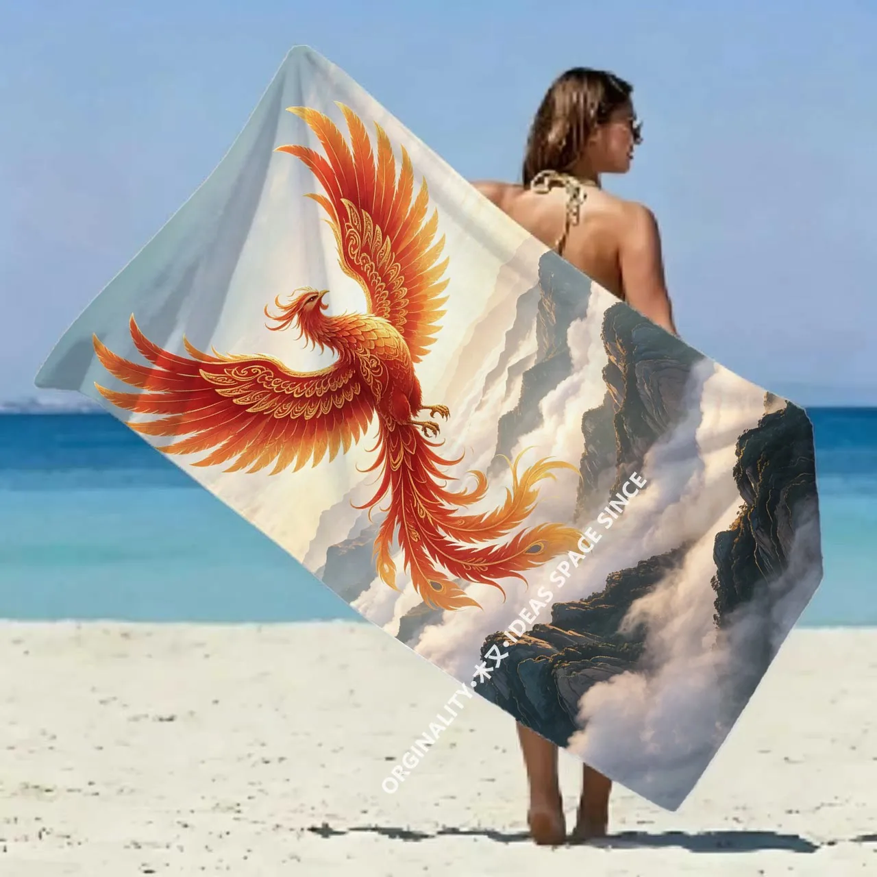 Phoenix Mountain Beach Towel Patterned Sunscreen And Windproof Suitable For Swimming Pool Camping Travel