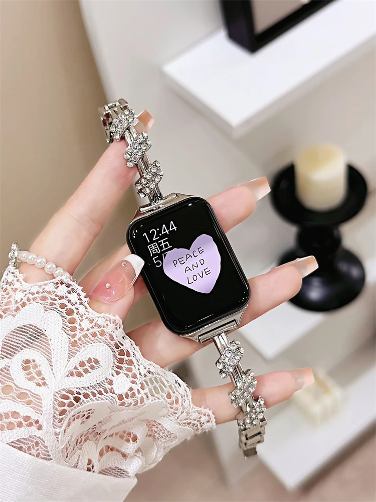 

Diamond studded metal strap suitable Xiaomi Band 8Pro/9Pro，For Mi band 3/4/5/6/7，8/8NFC/9/9NFC/10/10NFC，For Redmi Watch6/5/4