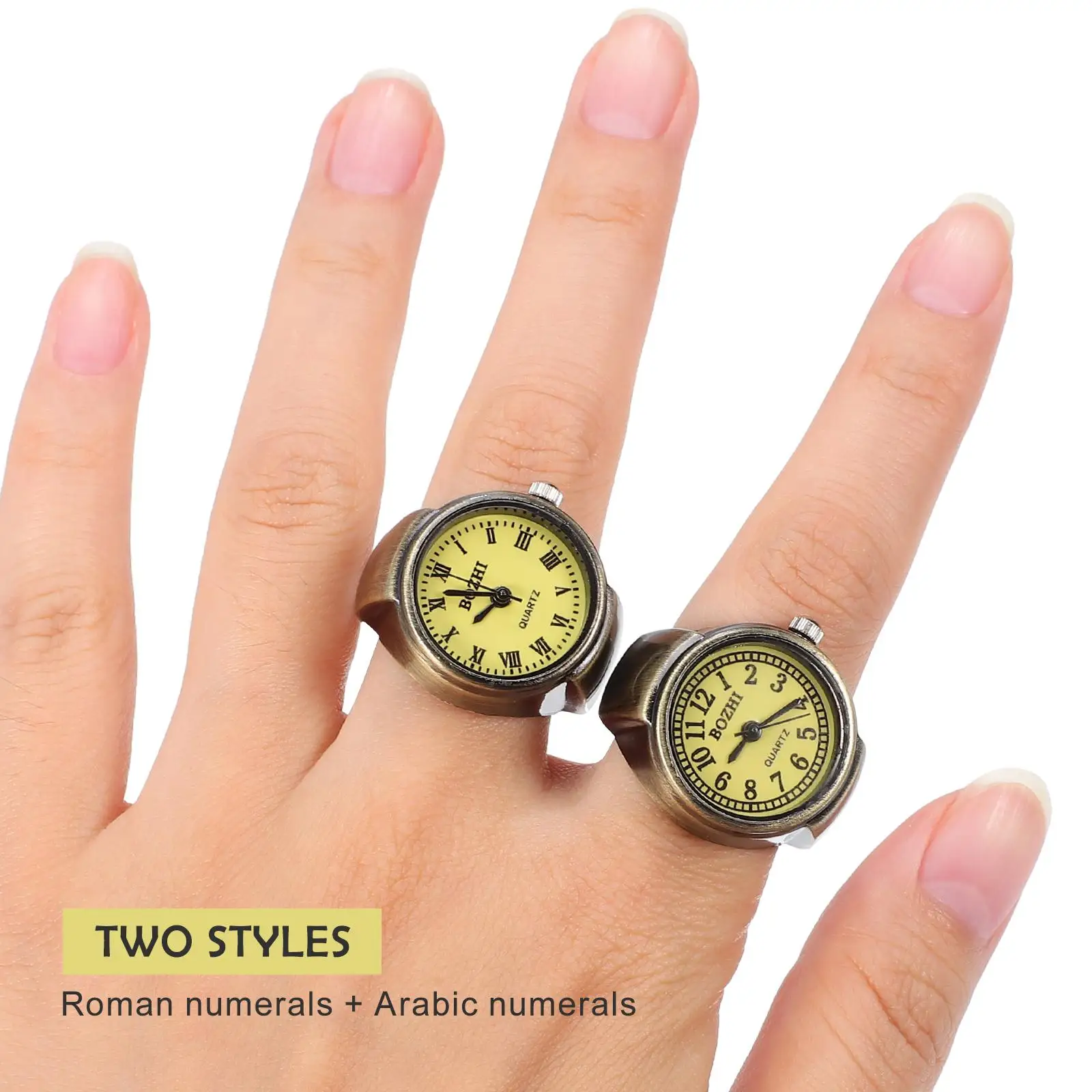 

2 Pcs Vintage Ring Watch Watches for Men Round Dial Small Roman Numerals Finger Metal Casual Retro Nurse Women Decorative