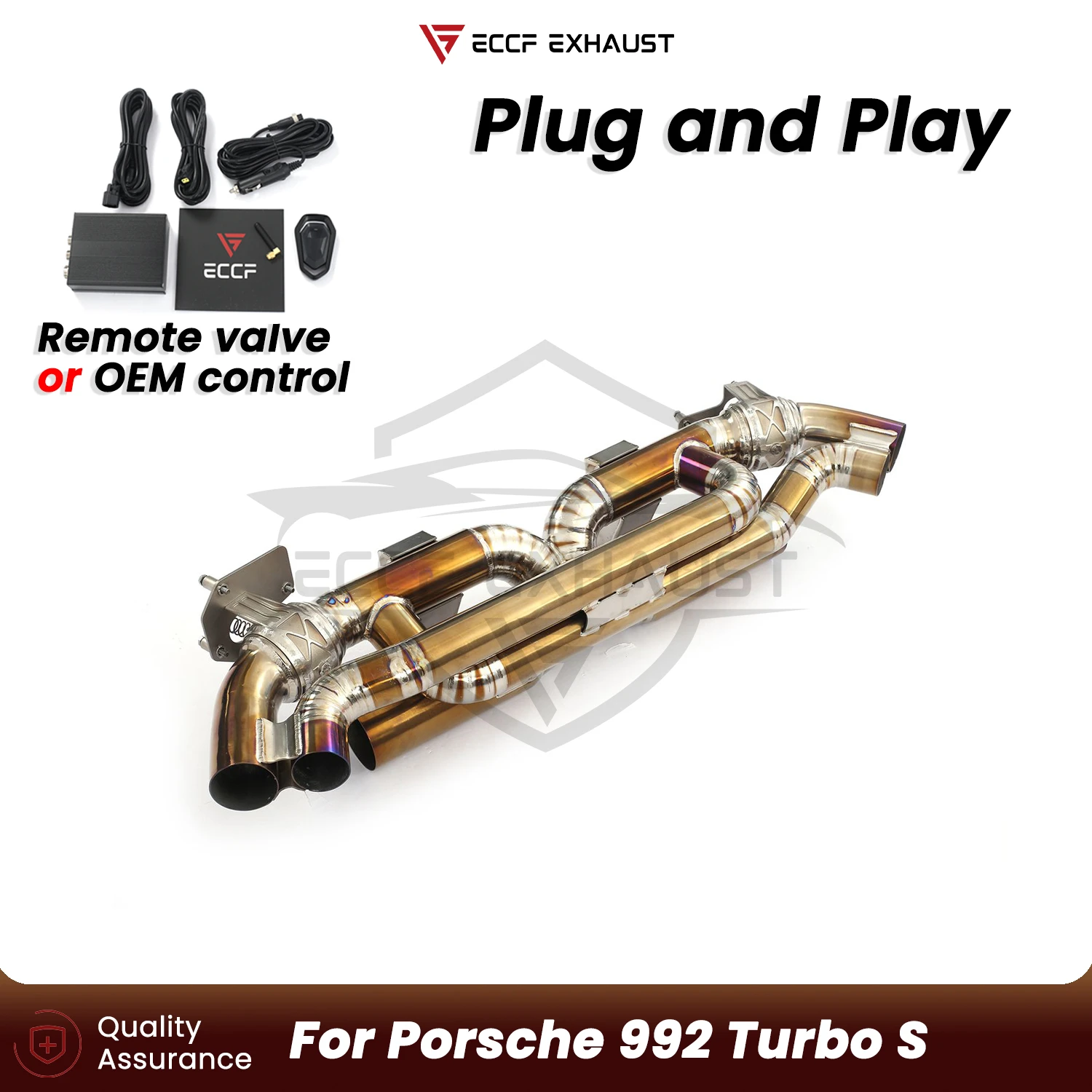 ECCF For Porsche 992 Turbo S AK Style Titanium Exhaust OEM Valve System Plug and Play Performance Upgrade Easy Installation