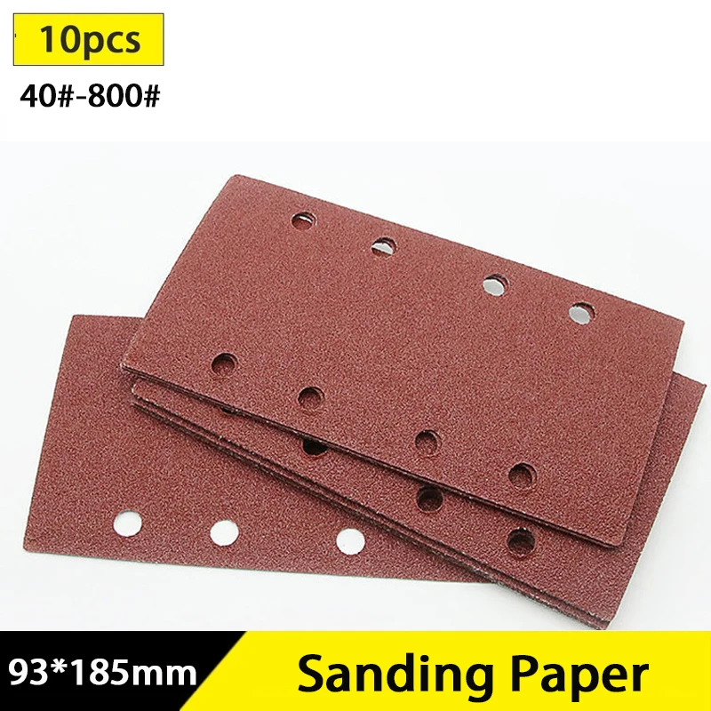 10pcs 93x185mm 8Hole Sandpaper 40 to 800 Grits Sanding Dics for Wood Furniture Metal Sanding and Automotive Polishing