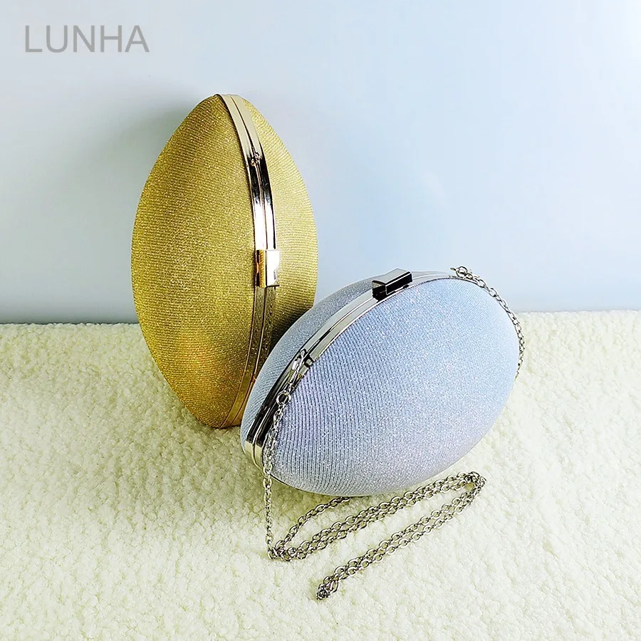 

Trendy Oval Box Clutch Bag Rugby-Shaped Evening Bag for Women Banquet Party with Chain Strap