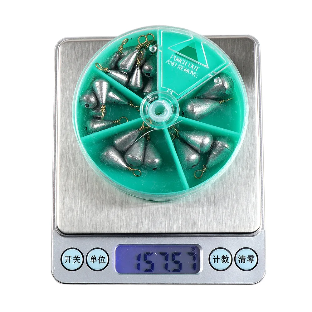 22-teiliges Set mit Box Blei-Angelblei 3,5g/5g/7g/10g/14g Gewicht Blei-Sinker in Box mit Messingwirbeln Angelzubehör Blei-Sinker – Detail 8