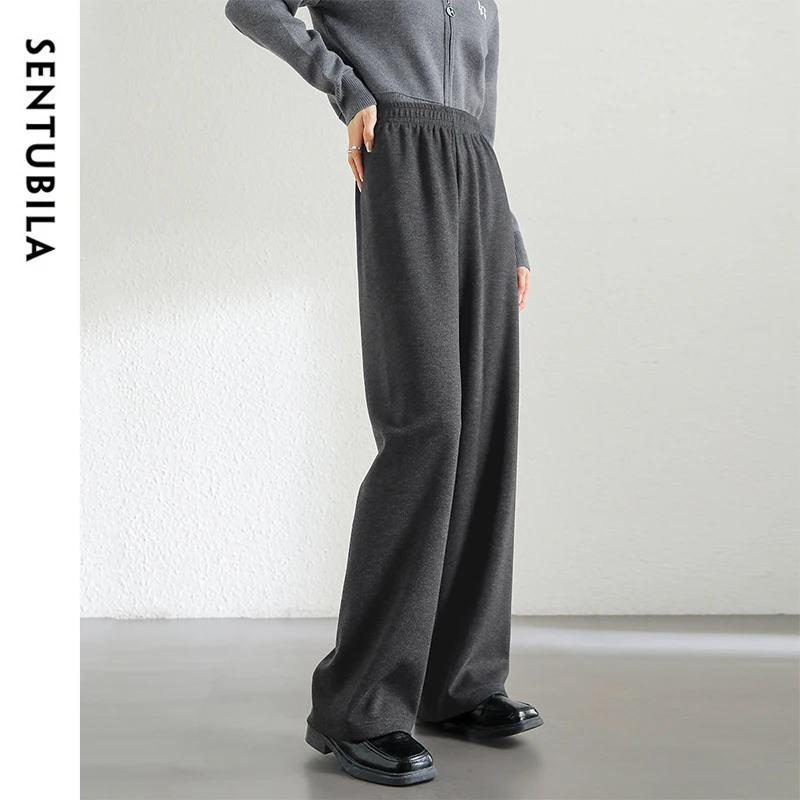 SENTUBILA Straight Leg Pants Women 2024 Winter Casual Knitted High Waisted Wide Leg Pants Solid Simple Female Clothes 144K57606