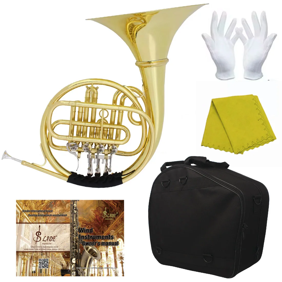 

4 Keys Gold Plated French Horn F/Bb Split Double Row Bach French Horn Brass Musical Instrument with Case Mouthpiece Parts