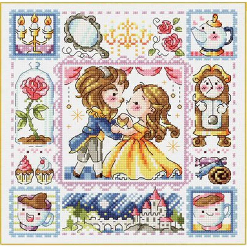 Amishop Gold Collection Counted Cross Stitch Kit Beauty And The Beast Fairytale Fairy Tale Fairyland Wonderland SO 3219