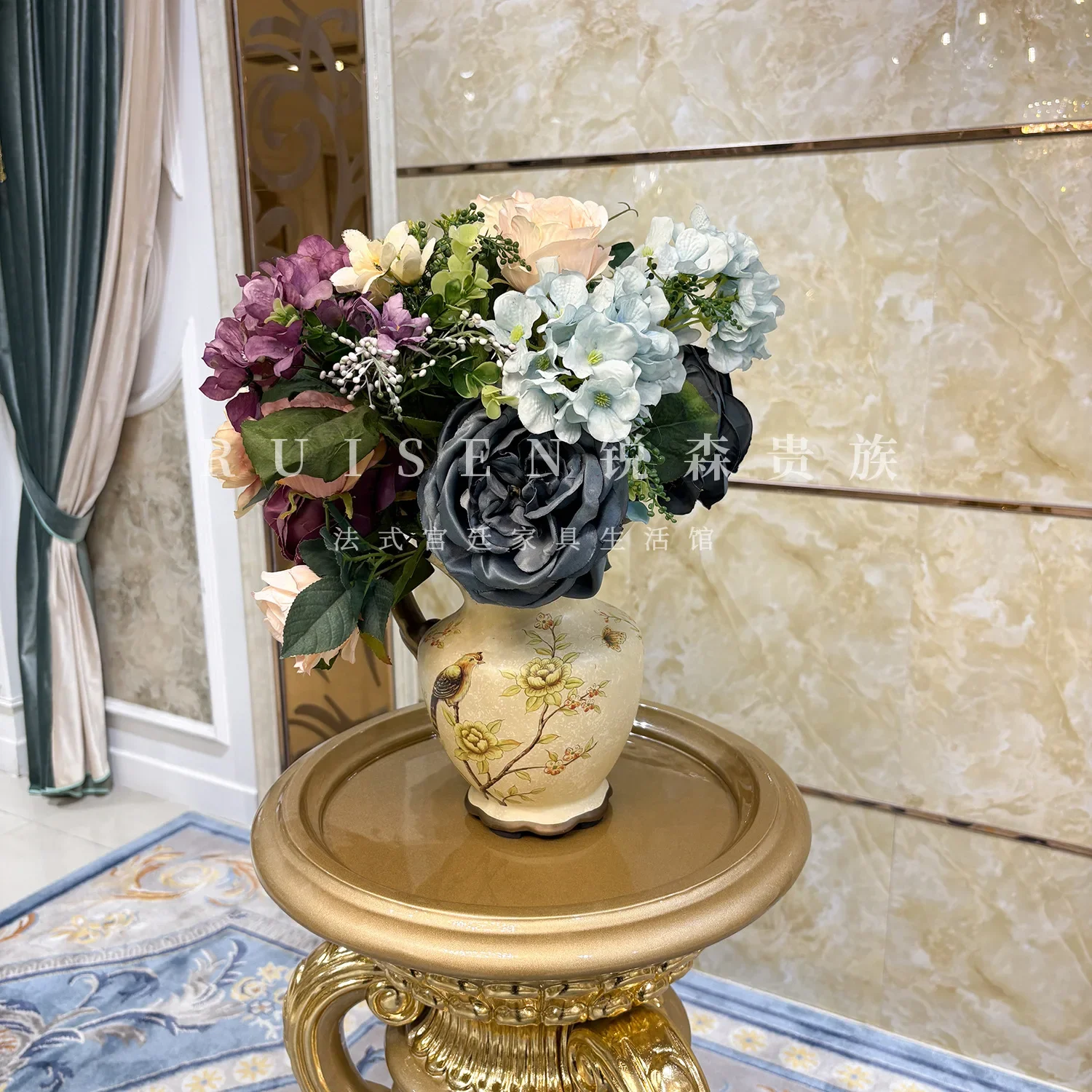 French solid wood flower stand, European court luxury carved rack floor-to-ceiling neoclassical flower pot stand furniture
