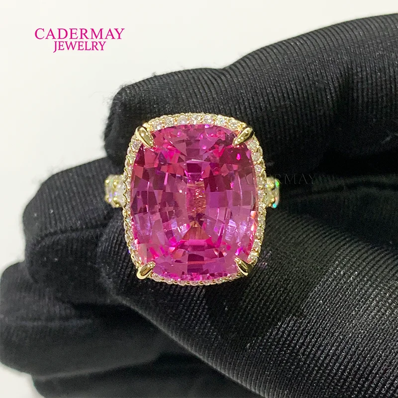 

Ювелирные изделия по индивидуальному заказу, желтое золото 18 карат, 13x16 мм, длинная форма подушки, розовый лабораторный синтетический сапфир, свадебное обручальное кольцо для женщин, подарок