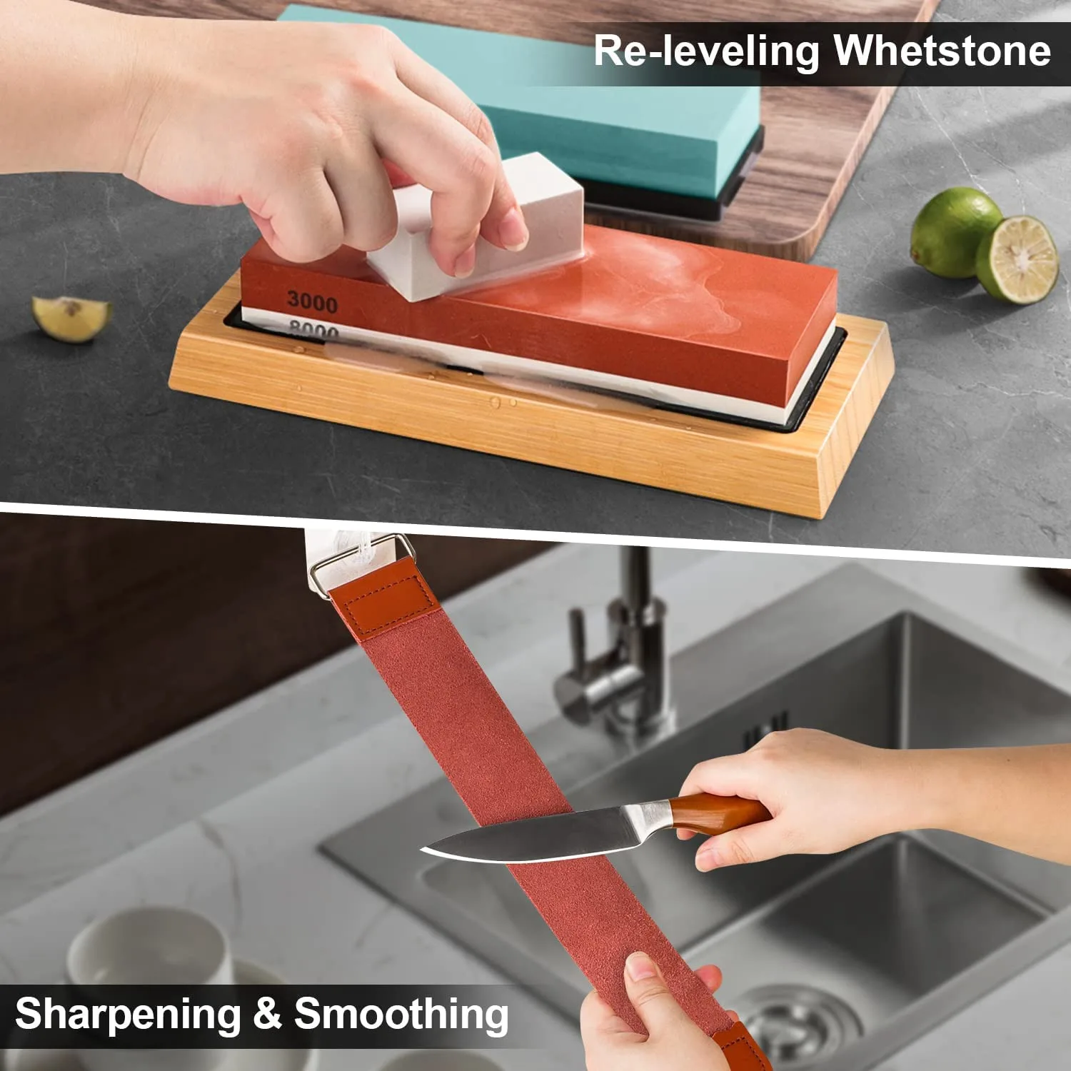 Sharpening Stone Set Sharpening Stone Sharpening Stone Set 4 Sides Grit 400/1000 3000/8000 with Flattening Stone