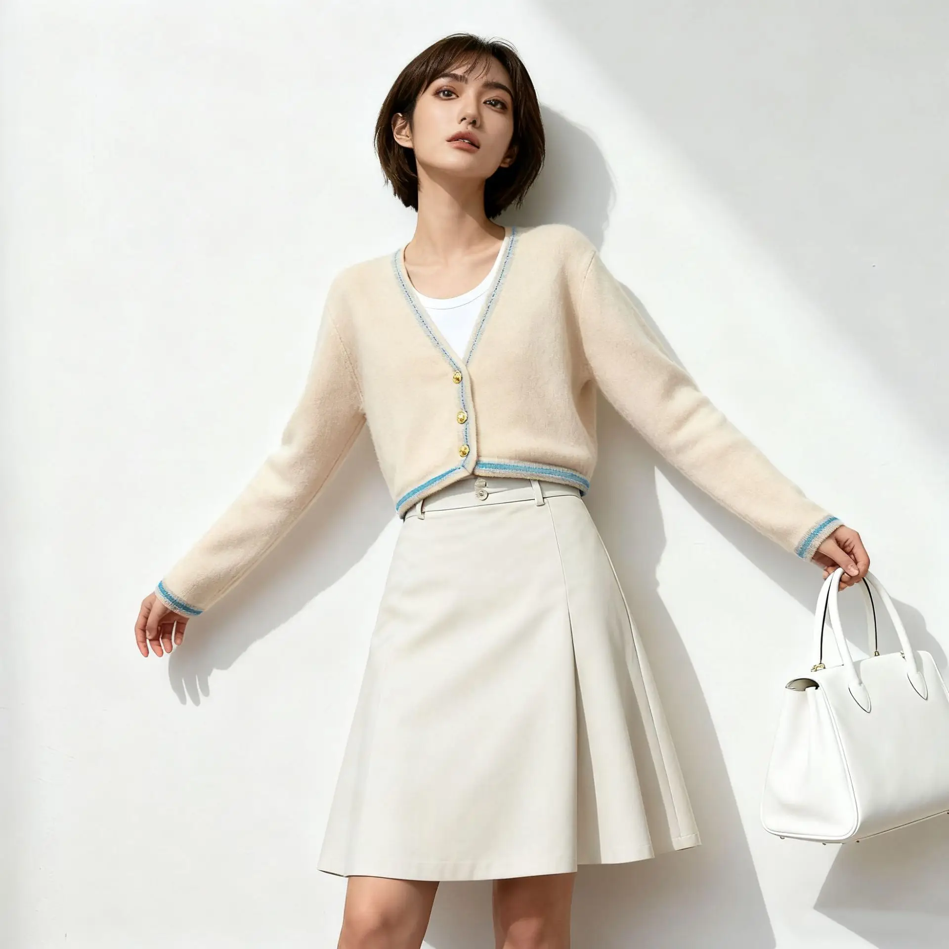 

Осенне-зимнее женское короткое пальто, осенний комфортный мягкий и пушистый свитер с v-образным вырезом, вязаный свитер, кардиган