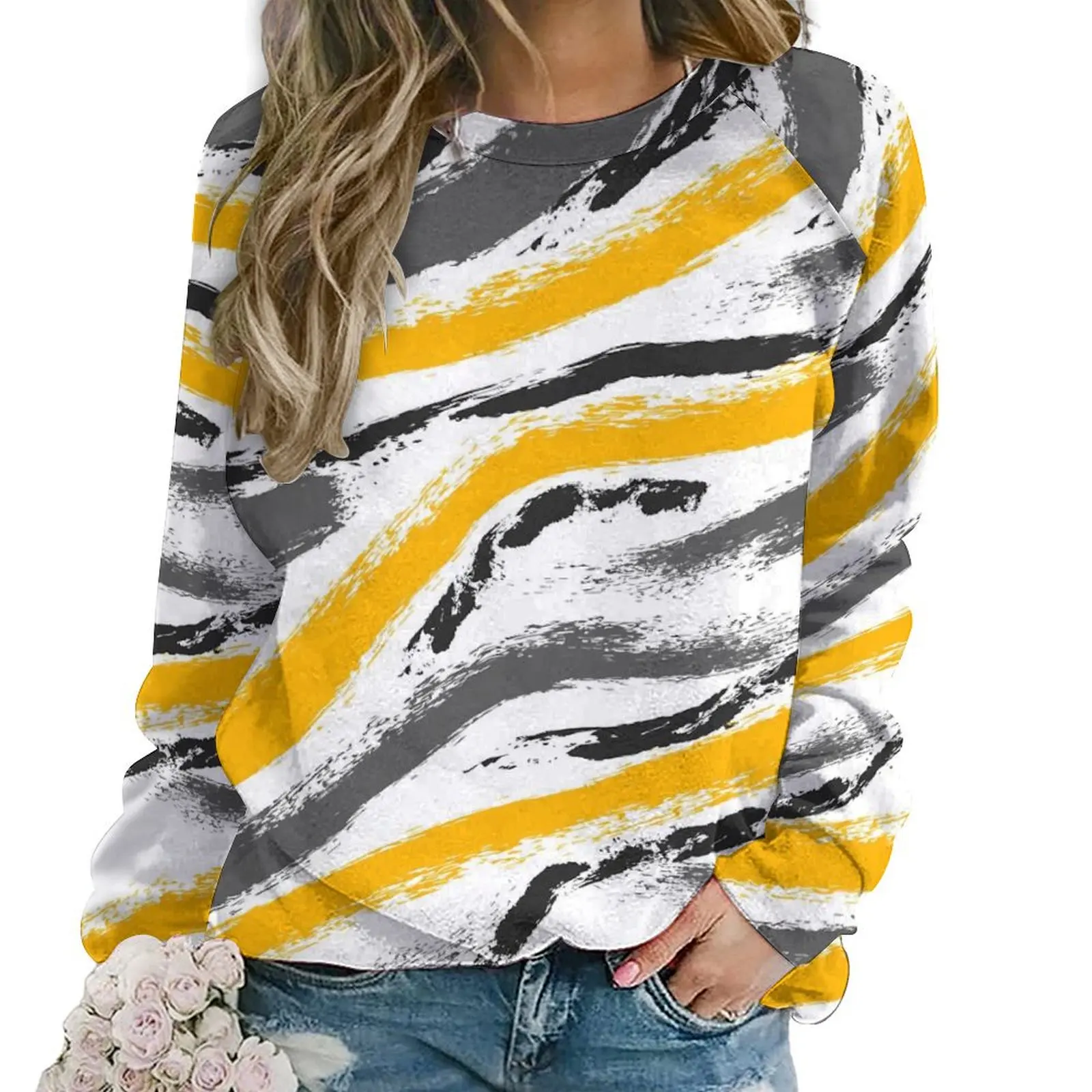 

Brush Textured Hoodies Womens Long-Sleeve Yellow And Black Cool Casual Hoodie Hot Harajuku Oversized Custom Sweatshirts