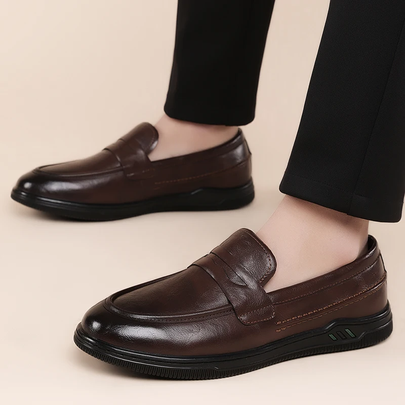 Men's Business Casual Leather Loafers, Comfortable Slip-on Dress Shoes, Non-slip Rubber Sole, Breathable for Office & Daily Wear