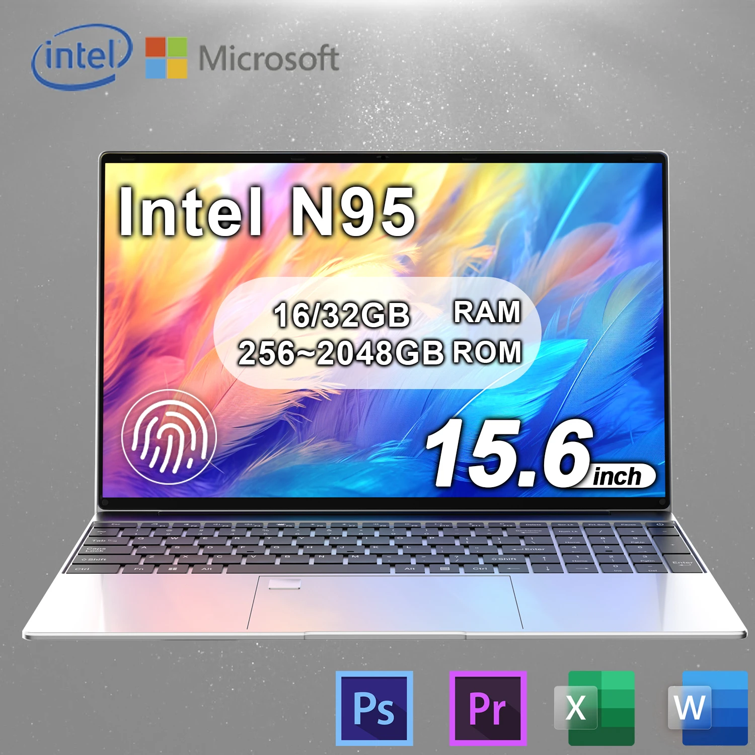 كمبيوتر محمول جديد 15.6 بوصة خفيف الوزن N95 FHD IPS عرض بطارية 7500 مللي أمبير في الساعة 16 جيجابايت/32 جيجابايت رام 256 جيجابايت-2 تيرا بايت SSD لوحة مفاتيح بإضاءة خلفية فتح بصمة الإصبع