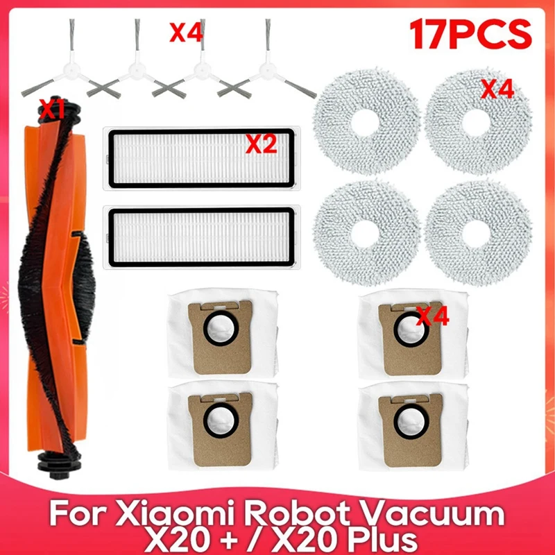 샤오미 로봇 진공 X20 + / X20 플러스용 메인 사이드 브러시 헤파 필터 걸레 천 먼지 봉투 액세서리