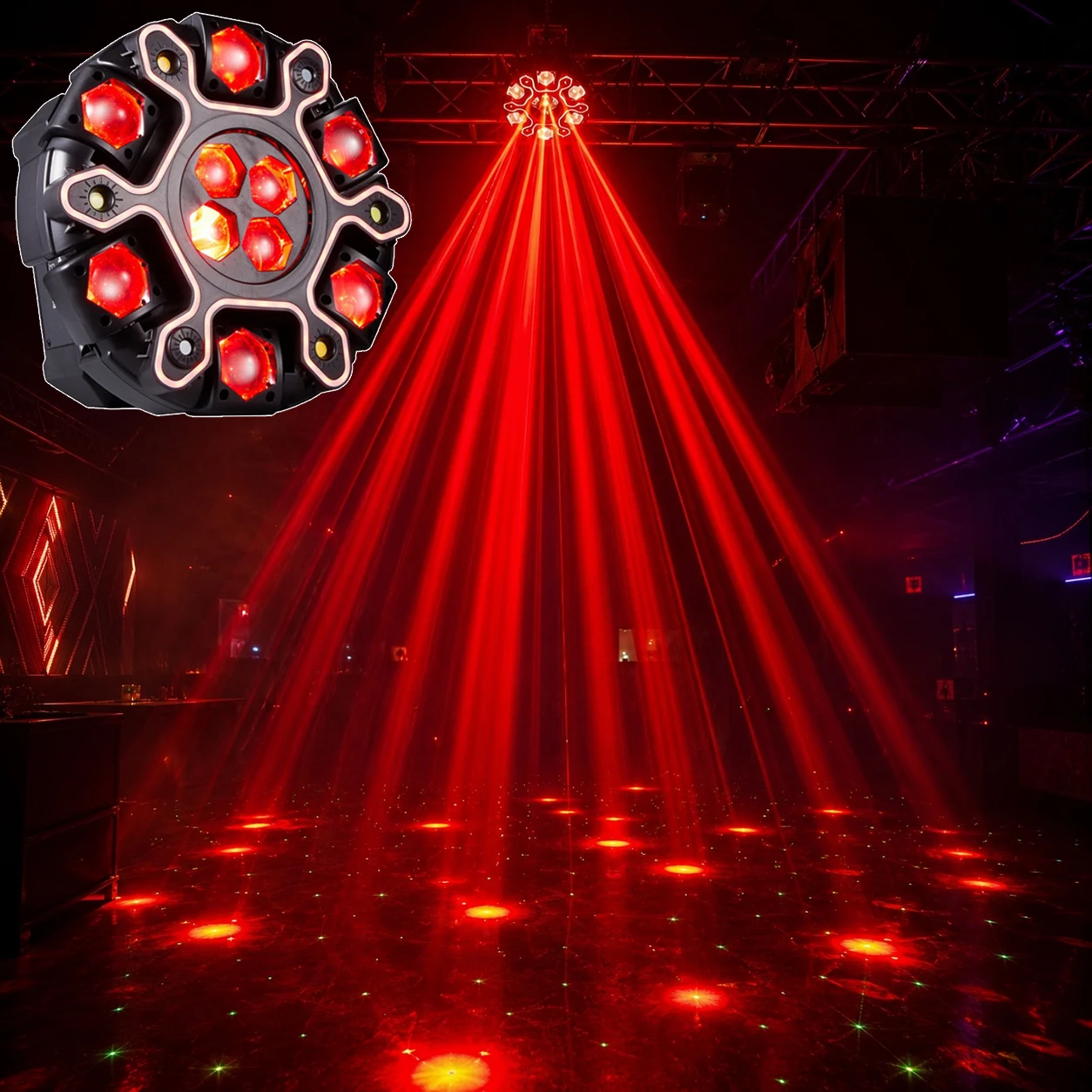 

200W 10LED Super Bee Eye Stage Light CREE RGBW LED 2 Laser 4 Strobe DMX512 26CH Effect Light for Disco KTV Bar Party Concert