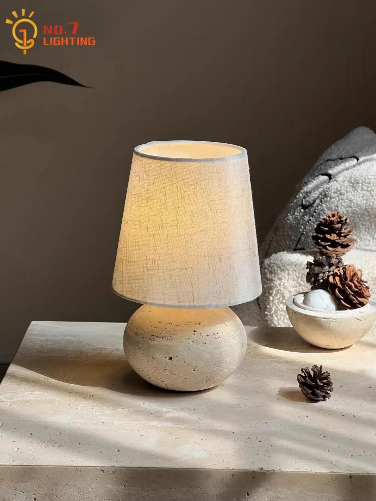 

Japanese Wabi-sabi Travertine Marble Table Lamp LED E27 Atmosphere Art Decorative Desk Lights Bedroom Bedside Living/dining Room