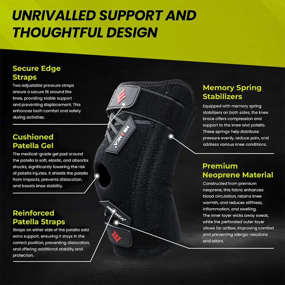NEENCA Knee Brace Support with Gel Pads & Side Stabilizers for Pain Relief Adjustable for Meniscus Tear Arthritis ACL MCL
