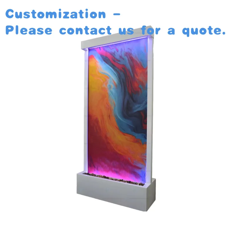 

custom.Colorful Contemporary Design 1.03m Wide x 2.16m High Glass Indoor Waterfall Garden Fountains SS Frame Colorful Painting G