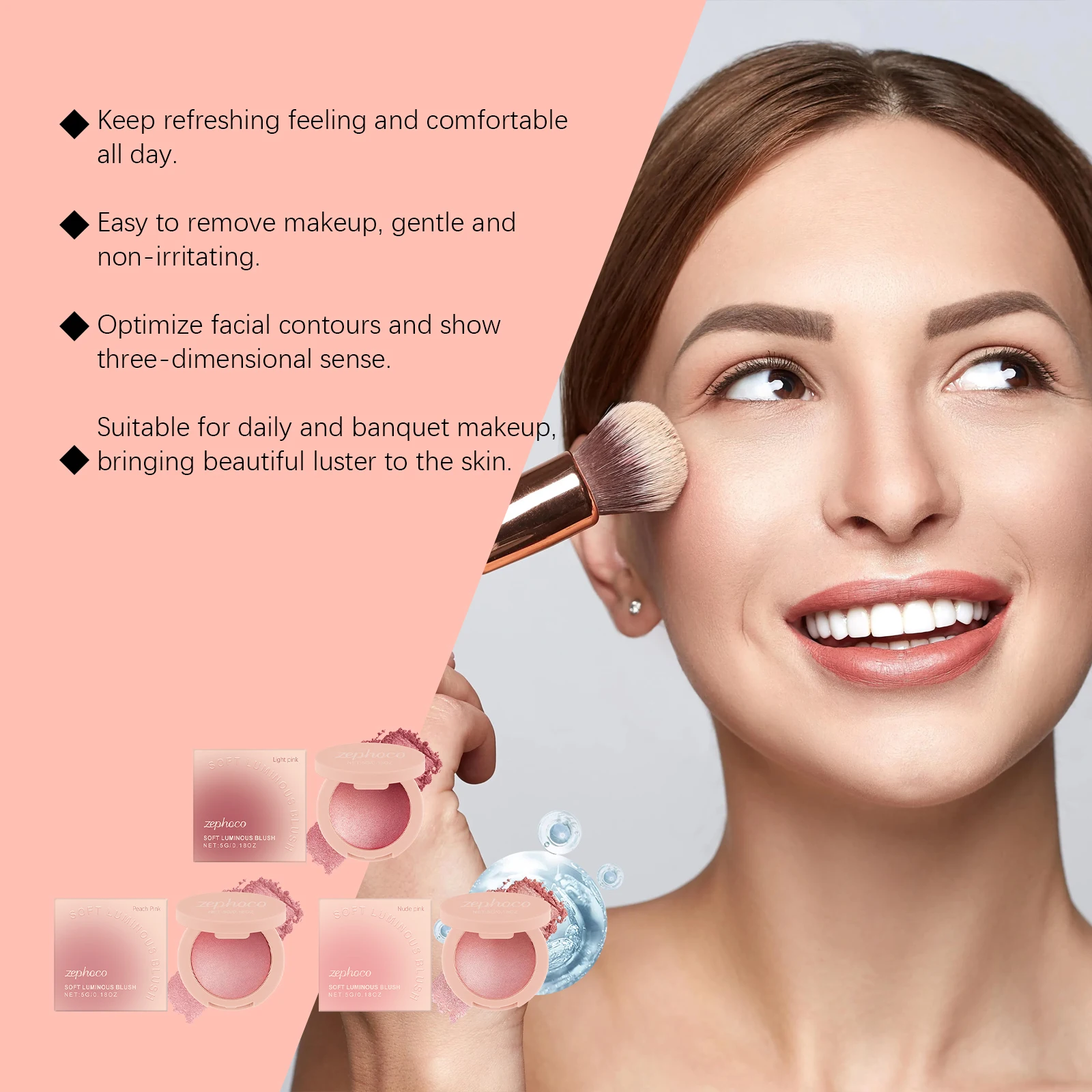 Powder Blusher Natural Matte Color Waterproof Improves Skin Tone Soft Luminous Blush Brightening Face Contouring Cosmetics 5g