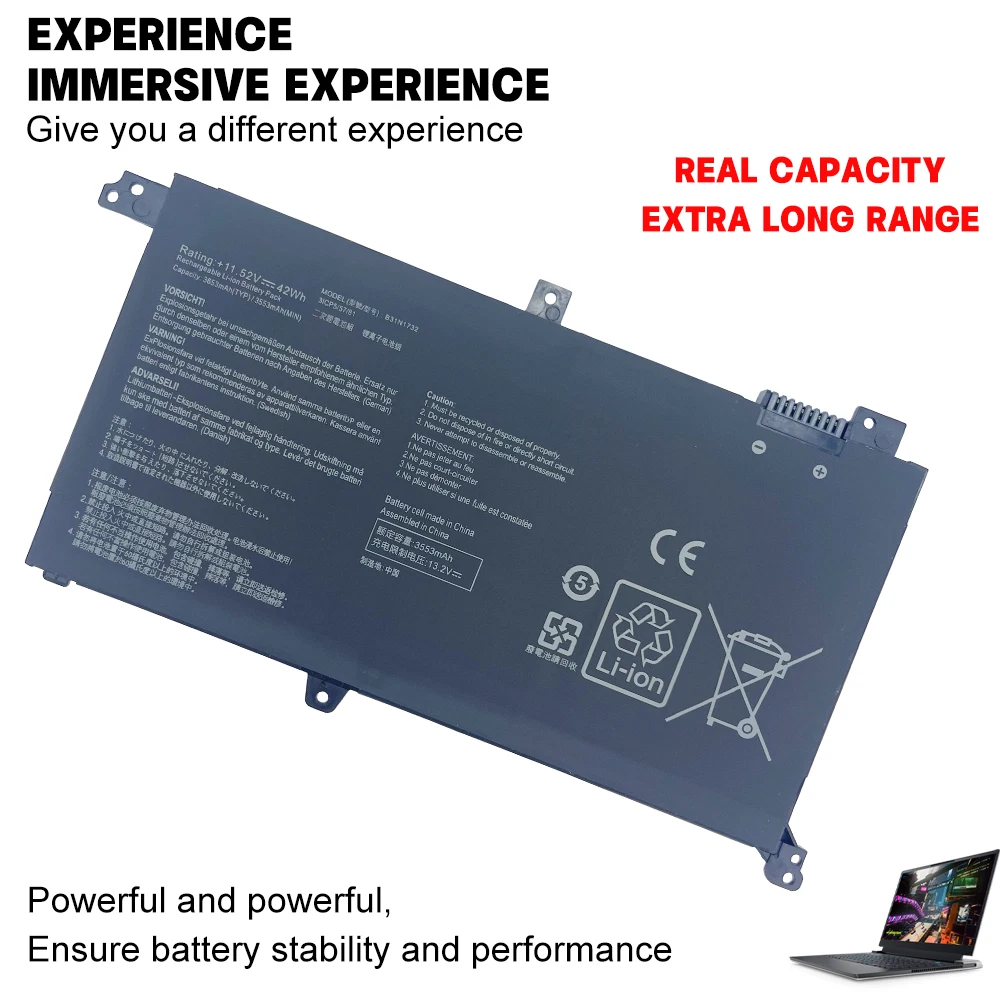 New B31N1732 11.52V 3853mAh 42WH Laptop Battery For ASUS VivoBook X430FN X571G F571G A571K571 RX571 N571 S571 S14 S430FA/S430FN/
