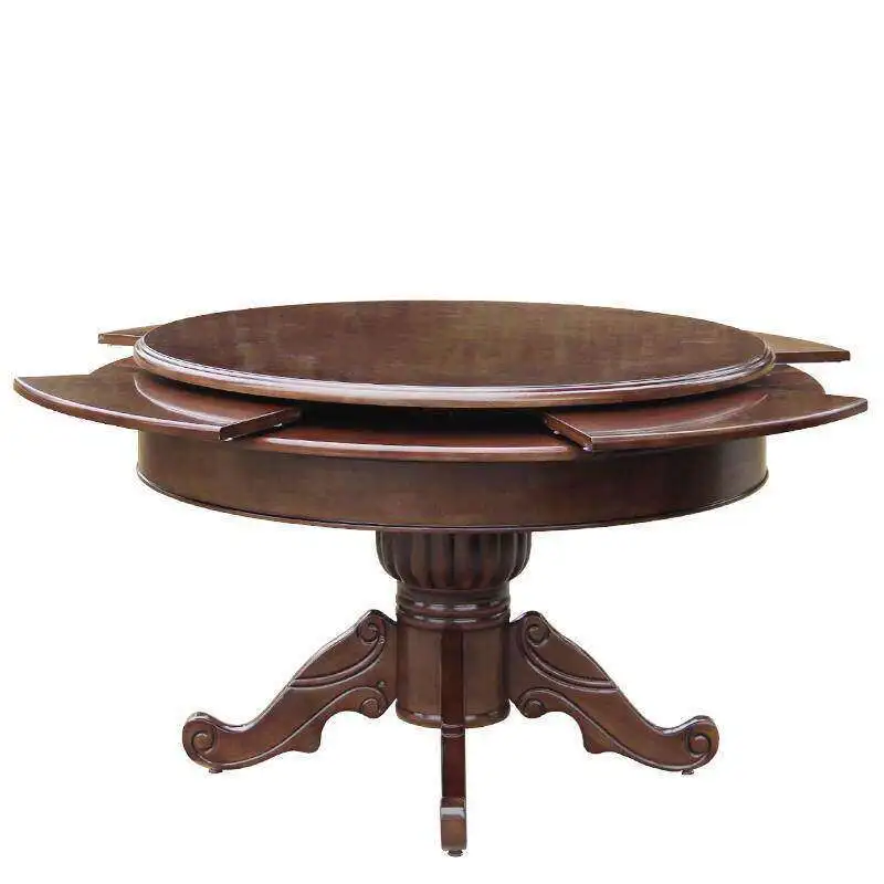 Round modern round table, with turntable, home use 10-person foldable, telescopic and transformable solid wood table