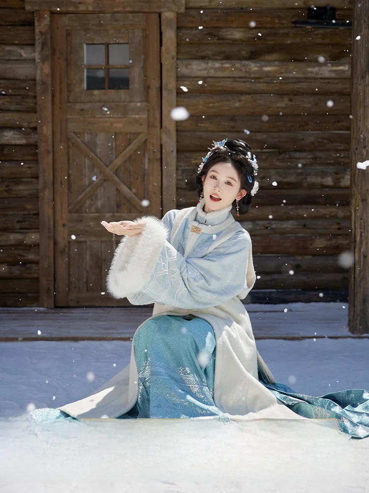 

Оригинальный комплект Ханьфу для женщин: длинная юбка с воротником-стойкой, зимняя модная традиционная китайская одежда, юбка-фасюнь.