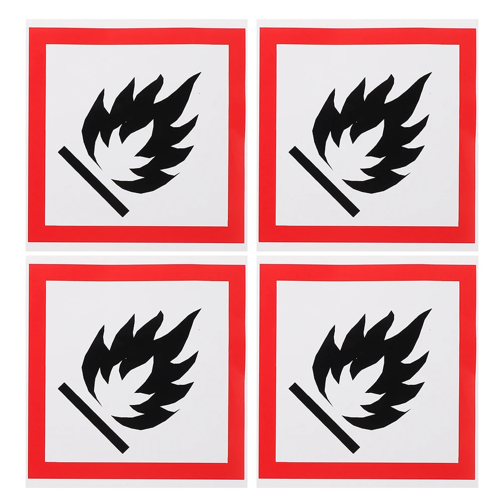 

4pcs Safety Label Flame Warning Stickers For Trash Cans Self-Adhesive Fire Danger Signs For Schools Parks Streets Durable Flame
