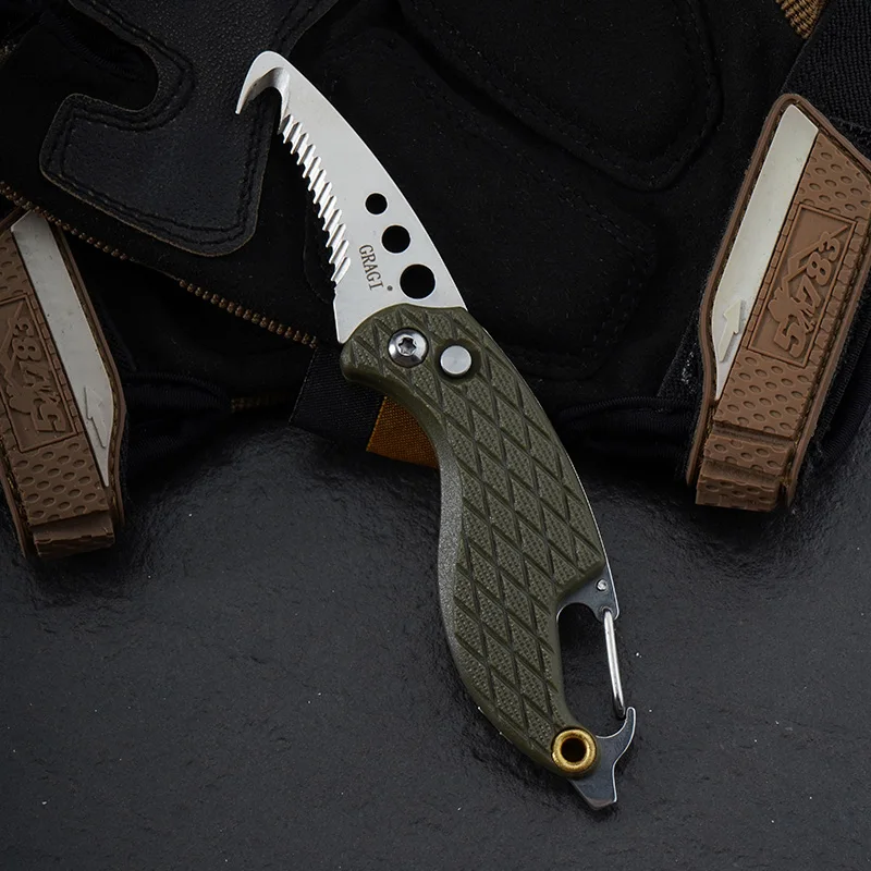 Imagem -04 - Gragi-bolso Facas Keychain Presente Gancho Serrilhado Cortador de Corda Faca Pacote Portátil Express Uso Diário Outdoor Survival Tool Edc