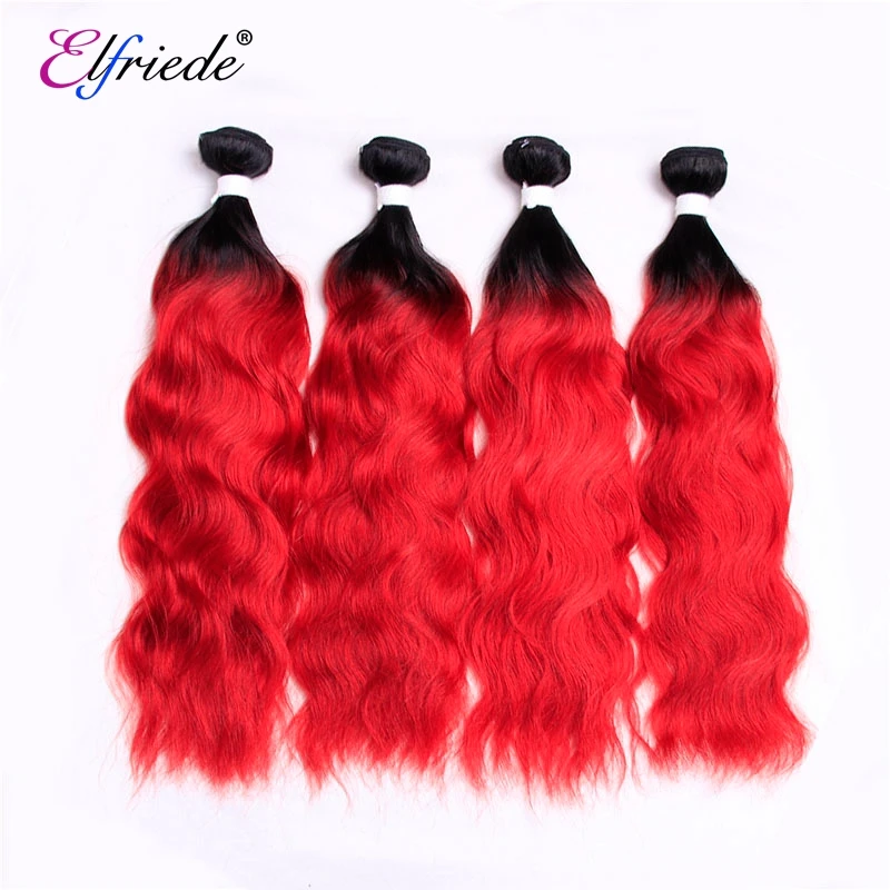 Elfriede #T1B/Red Natural Wave Ombre Colored Hair Bundles with Closure 100% Human Hair Weaves 3 Bundles with Lace Closure 4x4