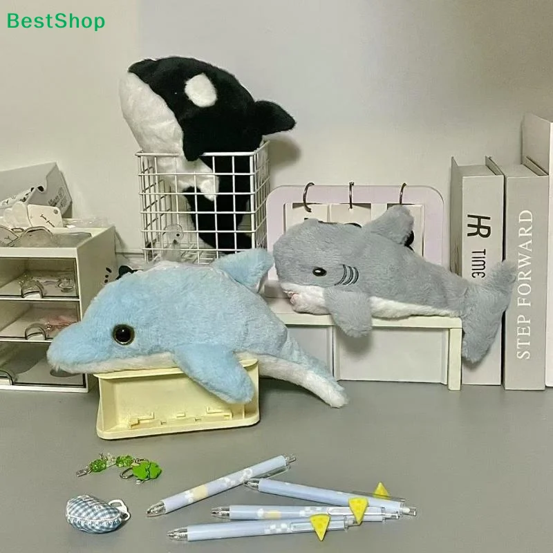〔R〕Cute Marine Animal Plush Pencil Case - Orca/Dolphin/Shark Stuffed Pen Bag for School Stationery