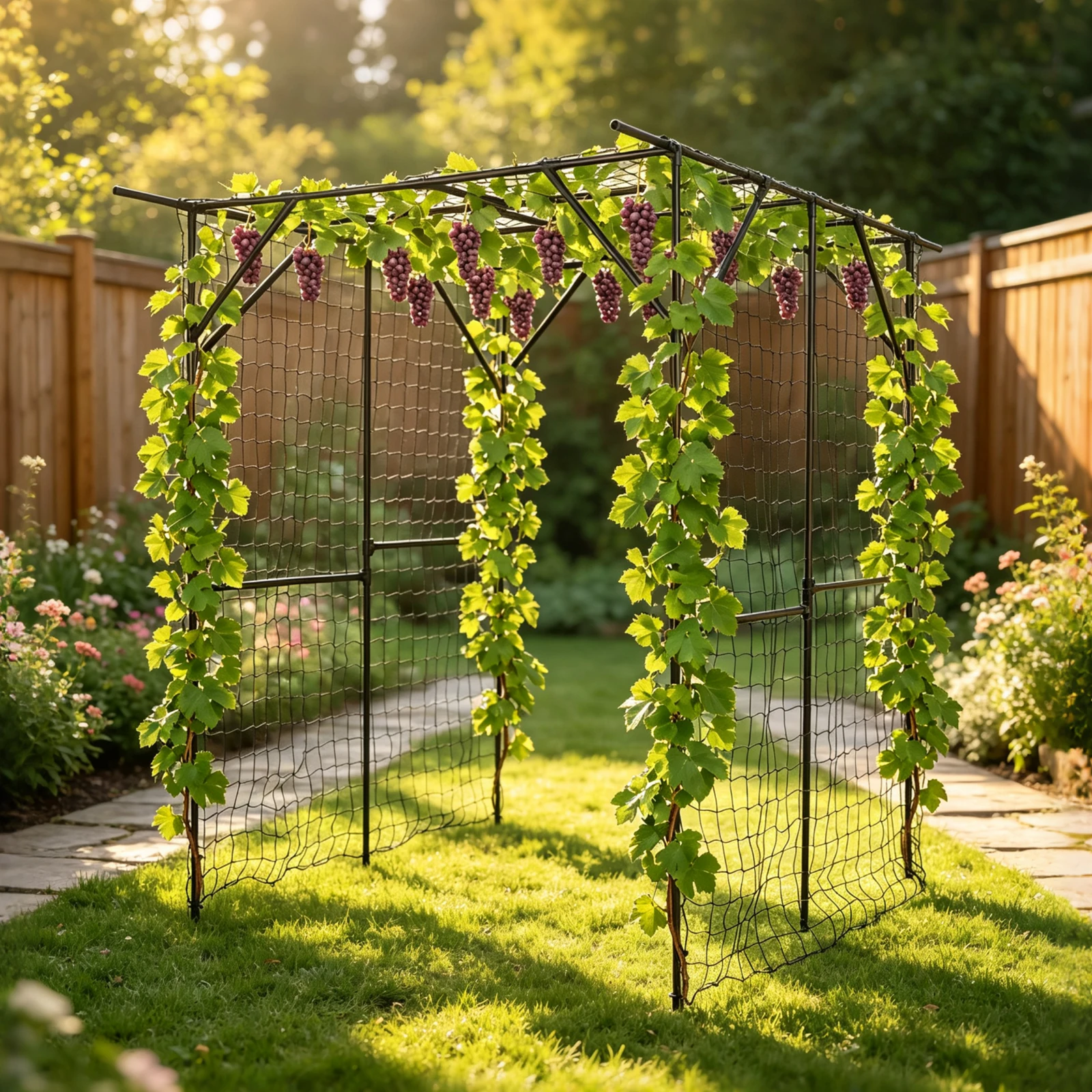 78in Metal Garden Arch Trellis With Netting For Climbing Plants, Outdoor Cucumber Tunnel Arbor For Raised Bed Backyard Walkway
