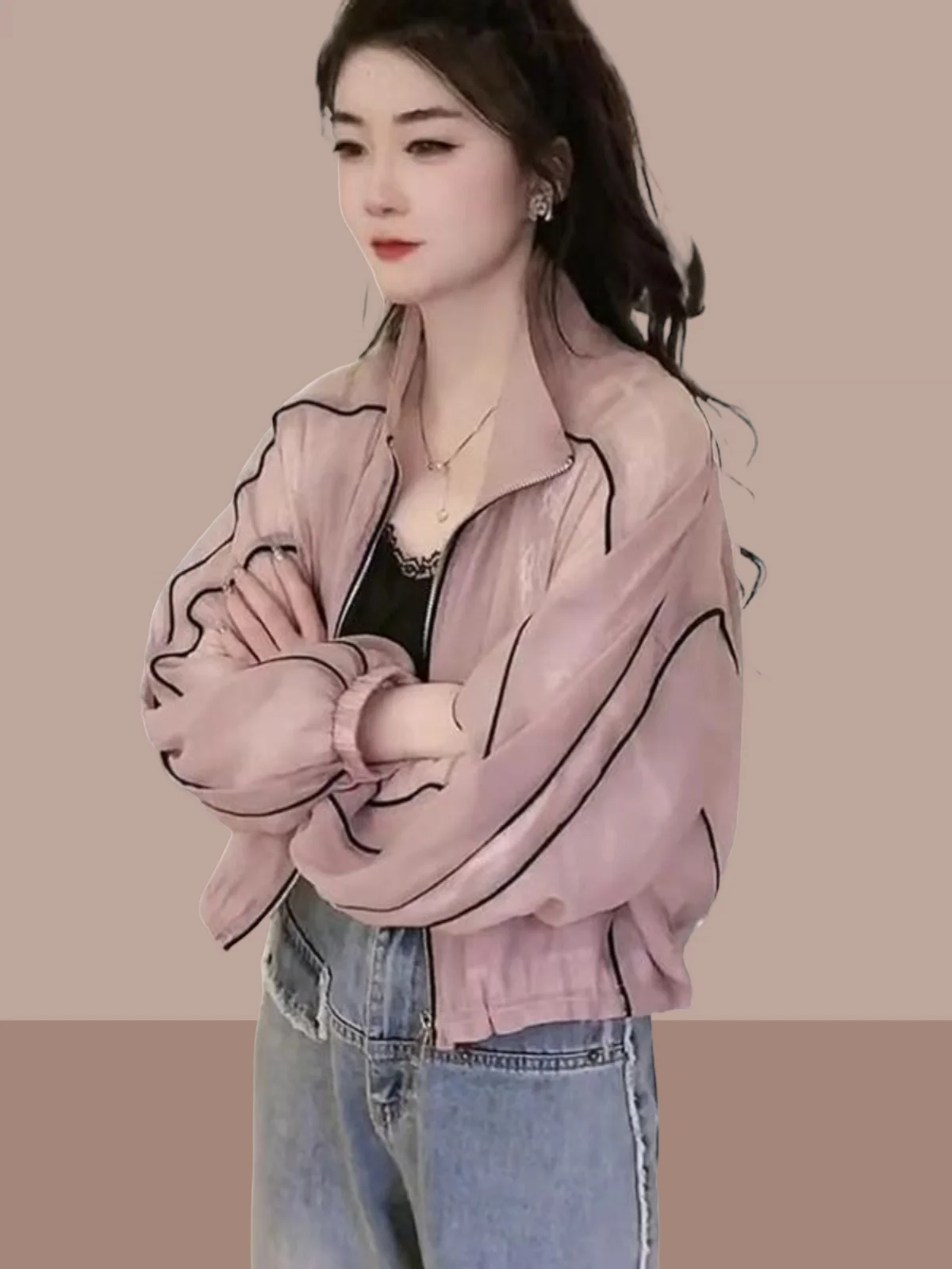 

Женская летняя новинка: модная спортивная верхняя одежда из ледяного шелка свободного кроя, укороченная, тонкая, с защитой от солнца, на молнии