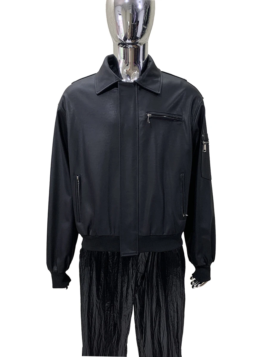 

Spring Autumn Short Matte Black Soft Pu Leather Jacket Men Zipper Turn-Down Collar Loose Casual Cool Korean Fashion Clothes 2025