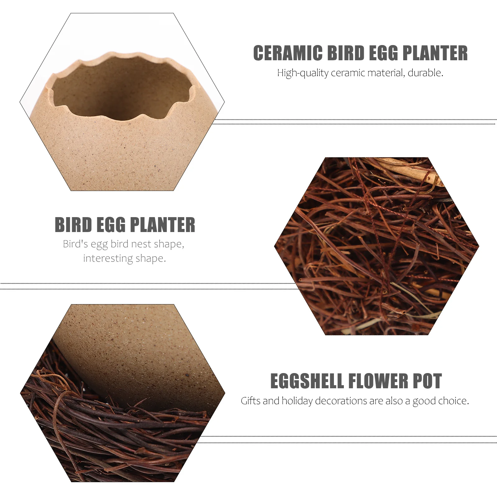 

1Set Ceramic Flower Pot Egg Design Realistic Shell Shape Planter Fine Workmanship Hydroponic Vase for Modern Home Decoration