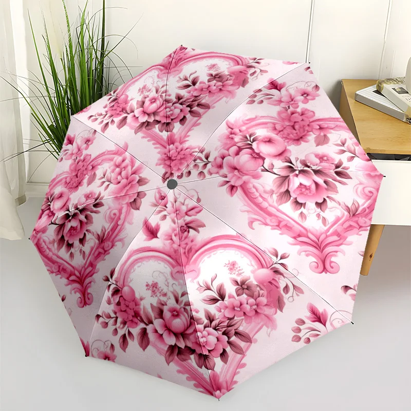 

1pc Automatic Open/Close Umbrella with 8-Rib Sturdy Iron Frame & Elegant Floral Print - Heavy-Duty Automatic Open/Close Mechan