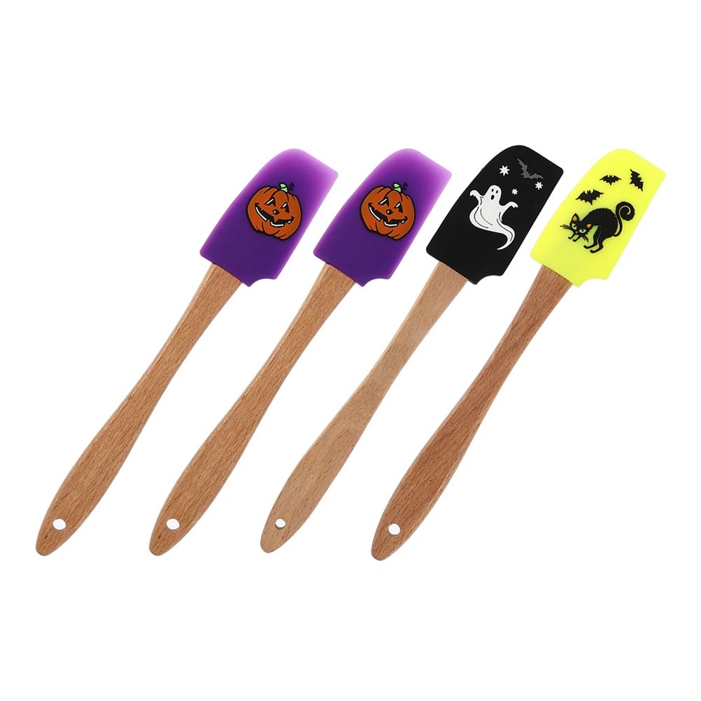 

4 pcs Silicone Spatula Set Non-Stick Baking Tools Wooden Handle Halloween Cake Cream Spreader Kitchen Utensils Jam Chocolate