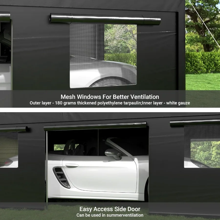 Carport 12x20 FT Carport شديد التحمل لحماية المركبات: جراج محمول مع نوافذ قابلة للطي وباب مفتوح جانبي معزز #4