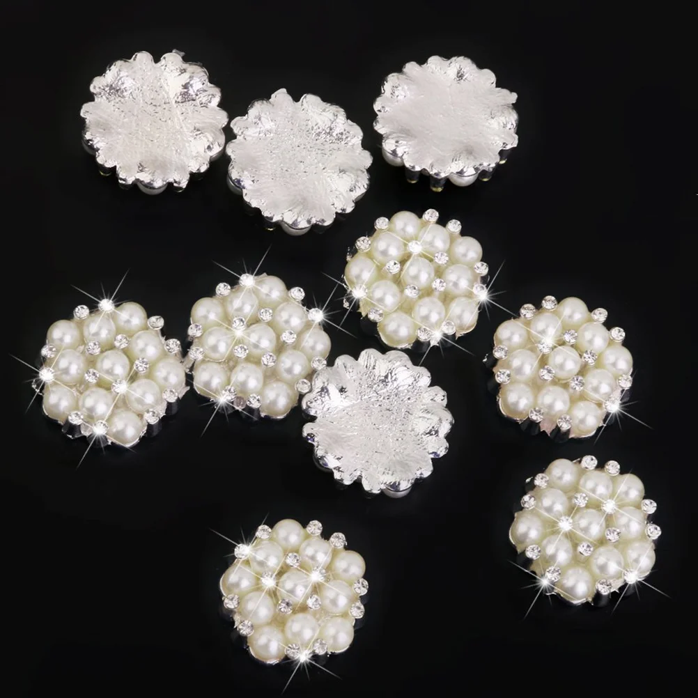 10 Pcs Rhinestone and Pearl Buttons Embellishment Faux Hairband Decoration Glue