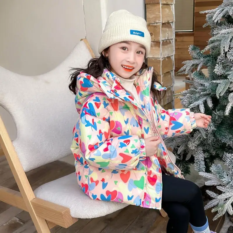 

Girl Thicken Cotton-Padded Jacket Hoodie Coat Tops Autumn Winter Floral Child Versatile Kawaii Fashion New Style Casual Clothing