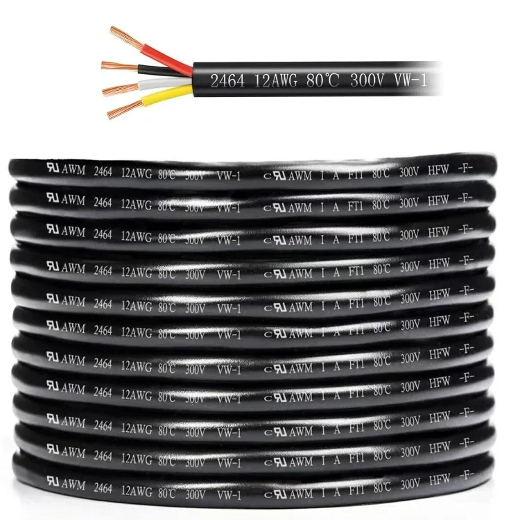 12 Gauge 4 Conductor Wire, 12AWG 3.3mm² Electrical Wire 100 FT PVC Sheathed Stranded Low Voltage Wire and Cable, 12/4 Tinned