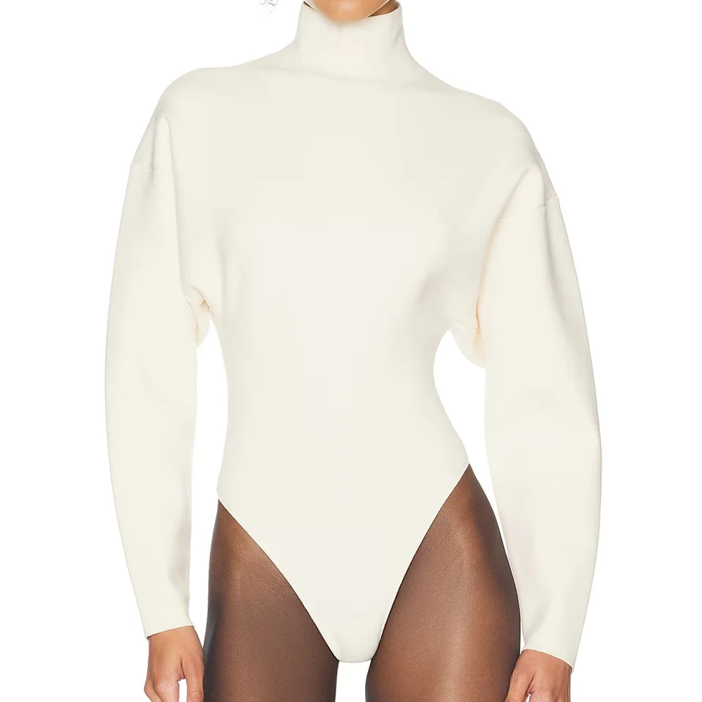 Women's Winter 2026 Long-Sleeve Turtleneck Bodysuit – Cotton-Blend Stretch Y2K Style – Versatile Sexy Pullover Top