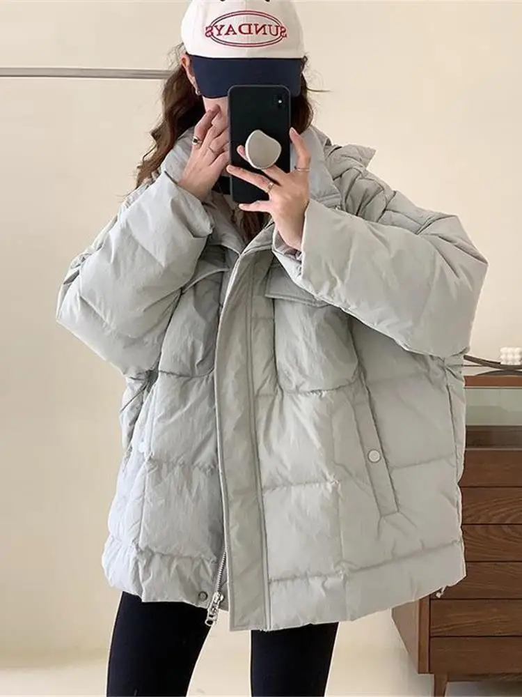 

Женская утепленная пуховая куртка средней длины, белая, корейский стиль, большие размеры, теплое пальто, зимняя мода 2025