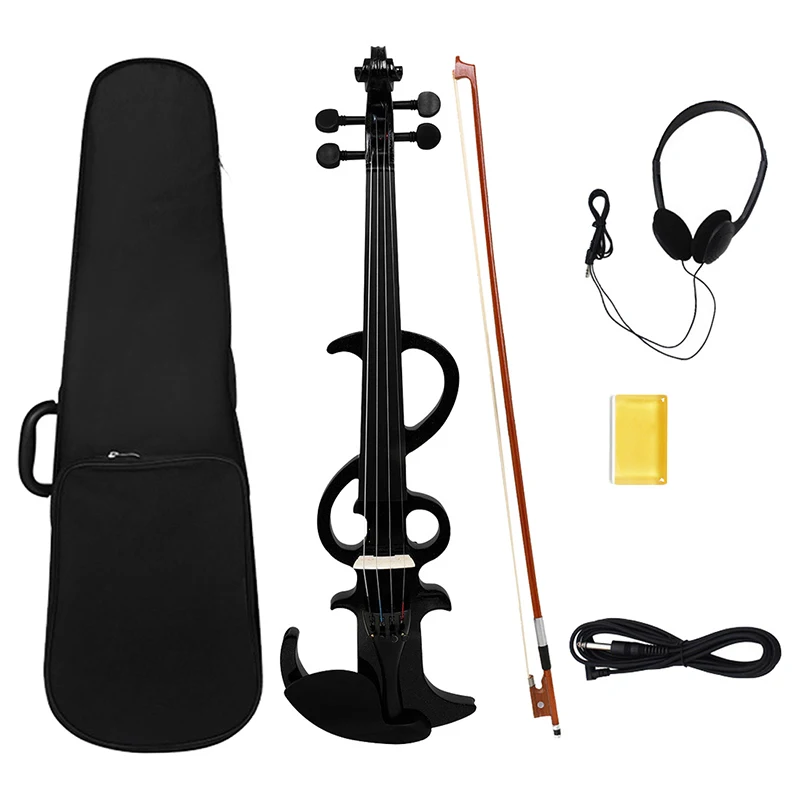 4/4 Electric Violin Set Silent Electric Violins with Dark Wood Accessories Adults Beginners Violin Solid Wood String Instrument
